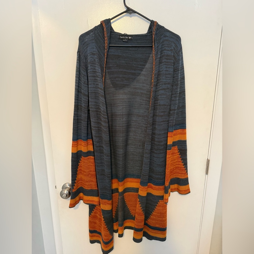 Double Zero Blue and Orange Striped Hooded Cardigan